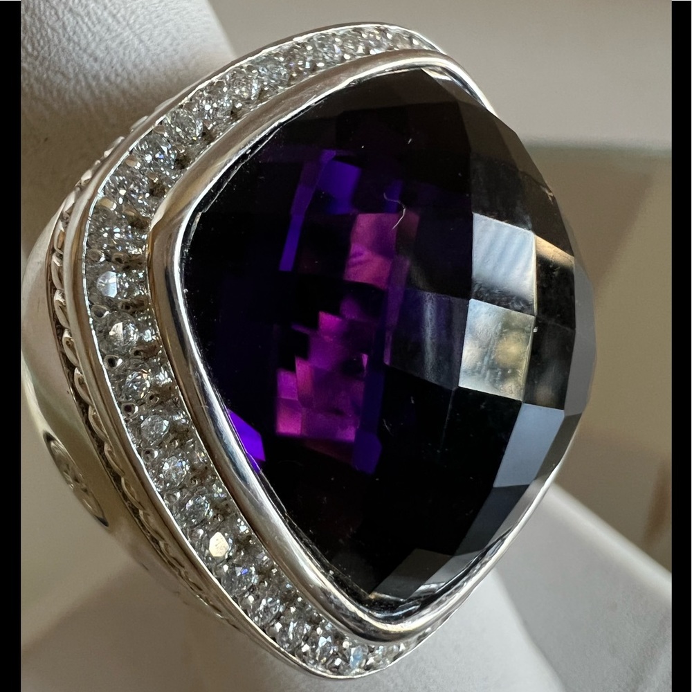 David Yurman 20mm sterling silver diamond amethyst ring NEW⭐️ - Picture 1 of 10